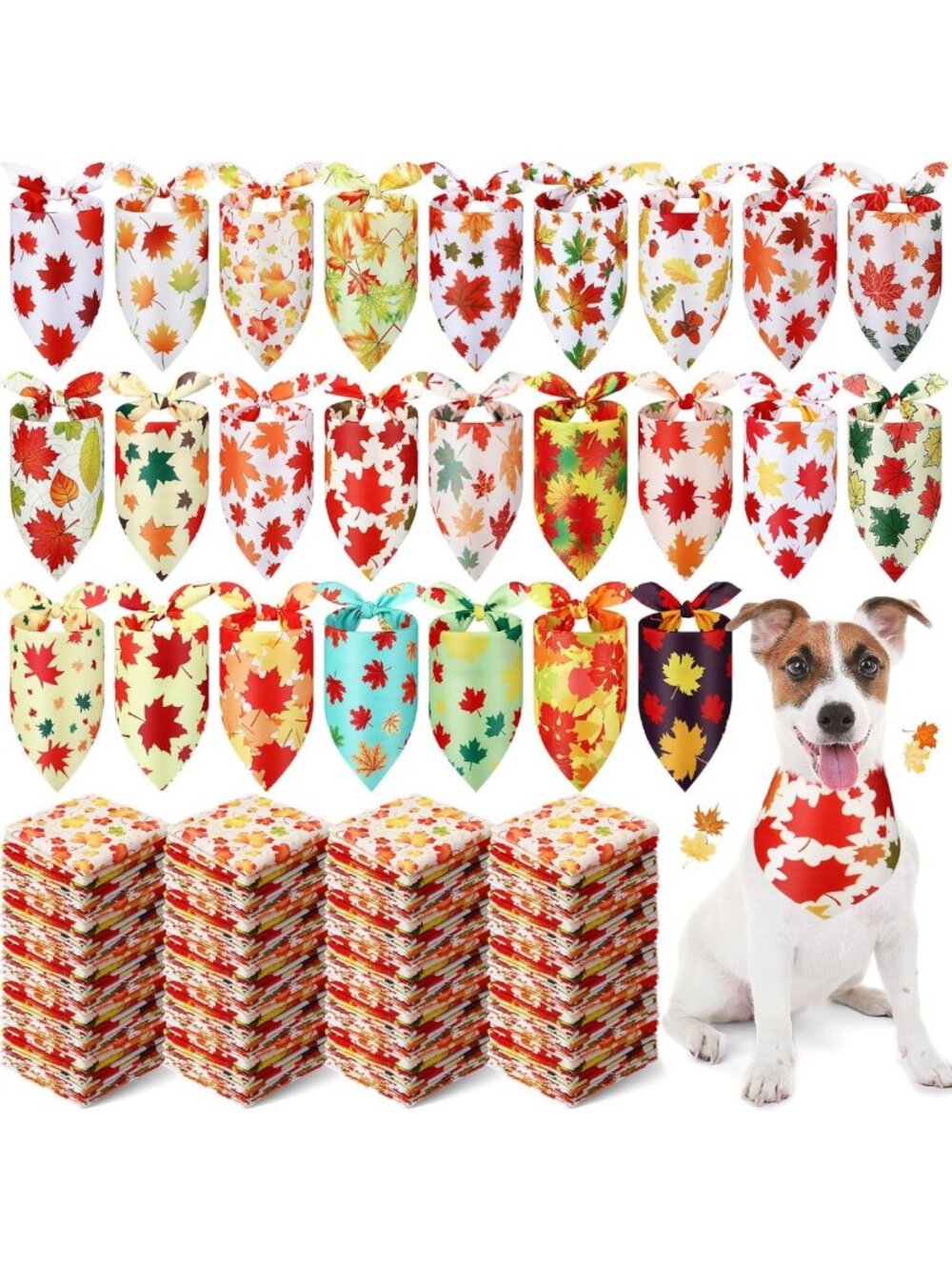 200 Pcs Fall Dog Bandanas - Autumn Maple Leaves, Cute Pet Accessories for Fall